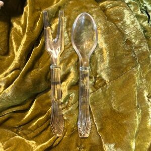 Vintage mcm glass spoon and fork serving set
